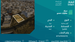 5- أرض سكنية بأبها بحي الروابي بمساحة 450 م² في مدينة أبها