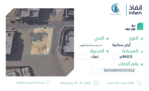 6-أرض سكنية – البساتين بمخطط ورثة التويجري بمساحة 609.59 م² في مدينة تبوك