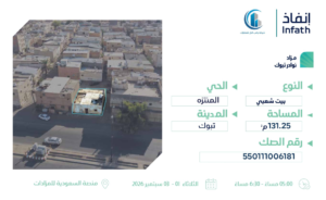 8- بيت شعبي – المنتزه بمساحة 131.25 م² في مدينة تبوك