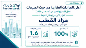«القطب» يتصدر المزادات العقارية الأعلى مبيعًا خلال الأسبوع الأخير من أغسطس بـ 1.6 مليار ريال