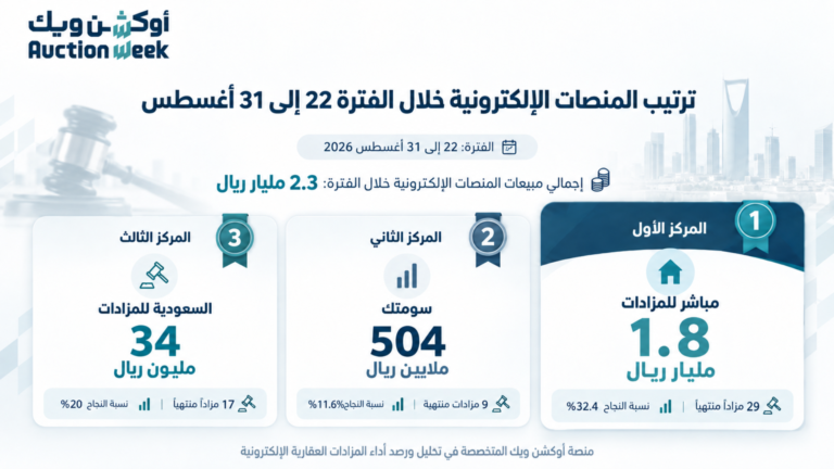 “مباشر” تتصدر المنصات العقارية الإلكترونية بحجم مبيعات بلغ 1.8 مليار ريال خلال أسبوع