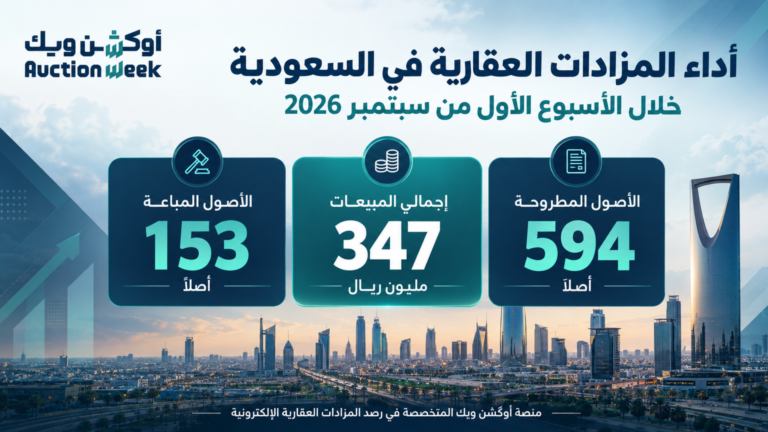 347 مليون ريال مبيعات المزادات العقارية الإلكترونية خلال الأسبوع الأول من سبتمبر 2026