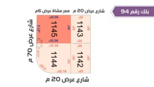 99-قطعة أرض 1145بلك رقم(94)بمساحة 1045.44م2 حي الورود