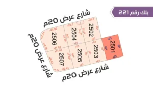 107-قطعة أرض 2501 بلك رقم(221)بمساحة 690م2 حي الورود
