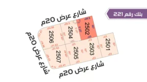 108-قطعة أرض 2502 بلك رقم(221)بمساحة 683.75م2حي الورود