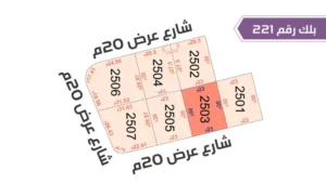 109-قطعة أرض 2503 بلك رقم(221)بمساحة 690م2 حي الورود