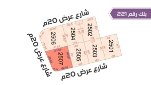 113-قطعة أرض 2507 بلك رقم(221)بمساحة 859.38م2حي الورود
