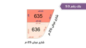 129-قطعة أرض 635 بلك رقم(53)بمساحة 1722.61م2 حي الورود